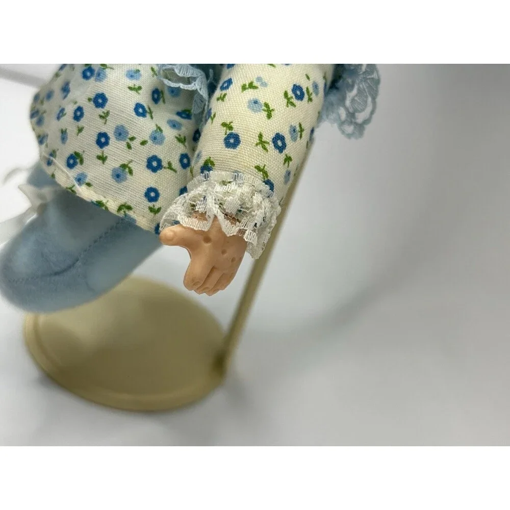 Vintage Cean Toys Doll Blue Yarn Hair 7" Plush Floral Dress Baby Doll 80's - Picture 8 of 15